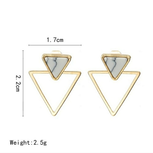 Gold/ Marble Triangle Earrings - Picture 5 of 6